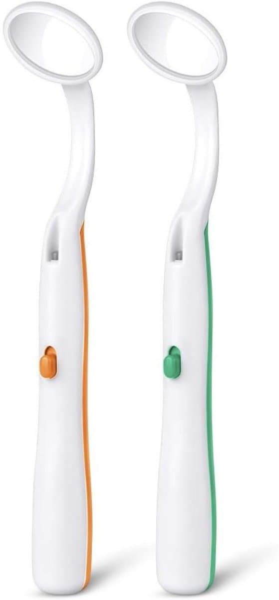 SSTRWGOOD 2 Stuks Tandspiegel - Mundspiegel met LED-Licht - Anti-aanslag Coating - Ergonomische Antislip Greep - Geschikt voor Thuis en Professioneel Gebruik - ABS Materiaal - Batterij Aangedreven - 15x2,5x1,5cm