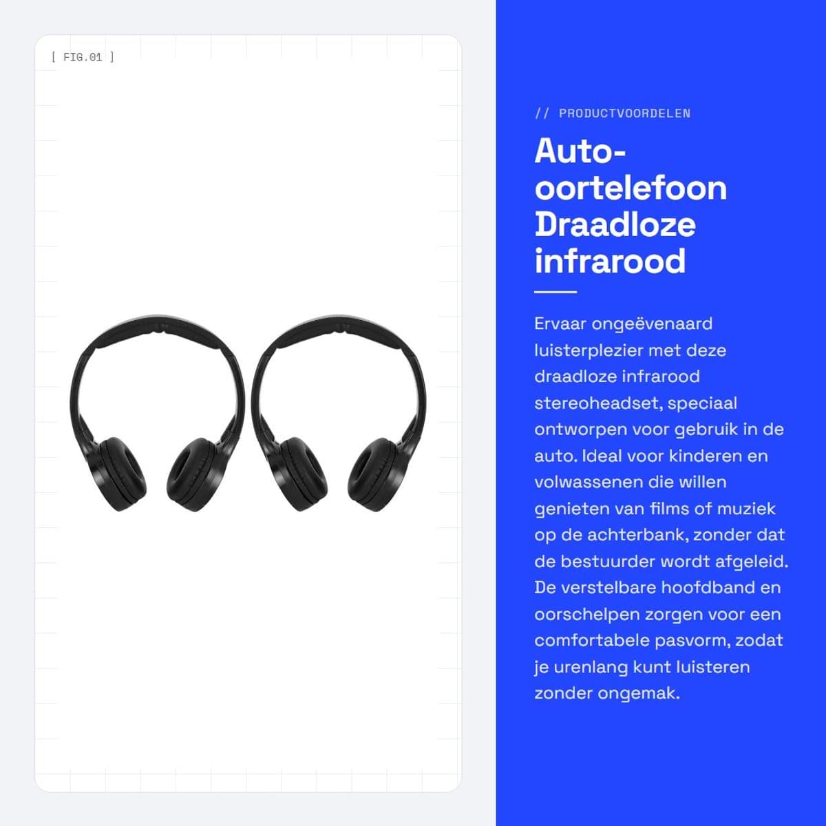 Solidchoice - Auto-oortelefoon - Draadloze infrarood headset - Comfortabele pasvorm - Geschikt voor kinderen - Entertainment in de auto - 2-kanaals ste...