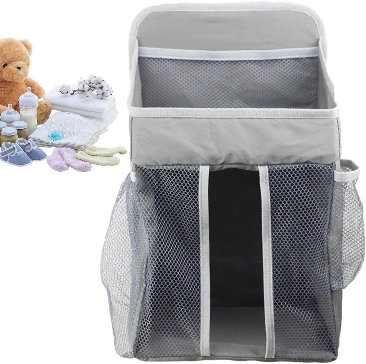 Wieg Organizer - Luier Caddy - Babykamer Opslag - Ruimtebesparend Ontwerp - 6.3 x 27.7 x 6.3 cm - Grijs