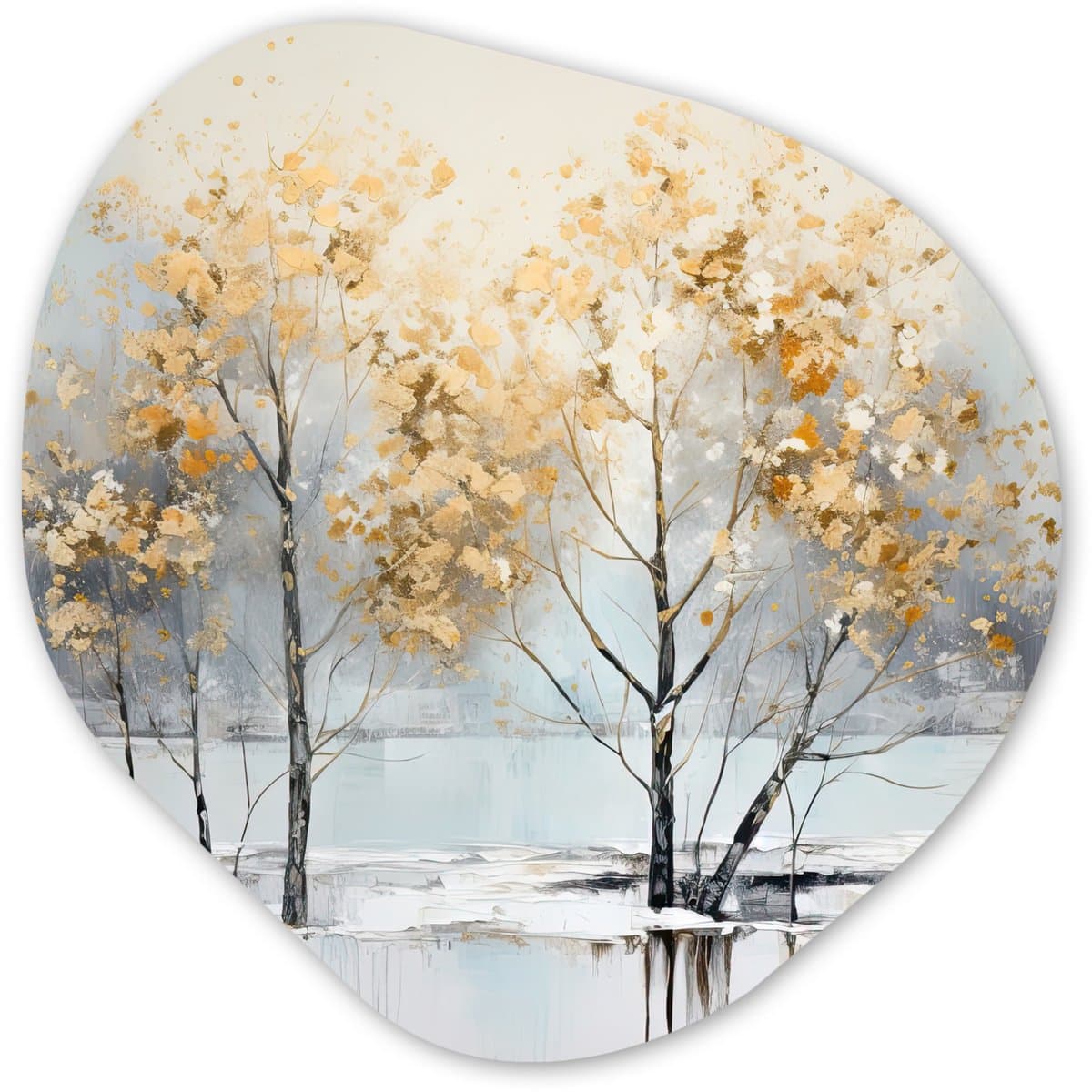 Organische wanddecoratie 90x90 cm - Organisch schilderij Winter - Bomen - Natuur - Acryl - Kunst - Muurdecoratie woonkamer - Kamer decoratie - Schilderijen - Muurcirkel aesthetic