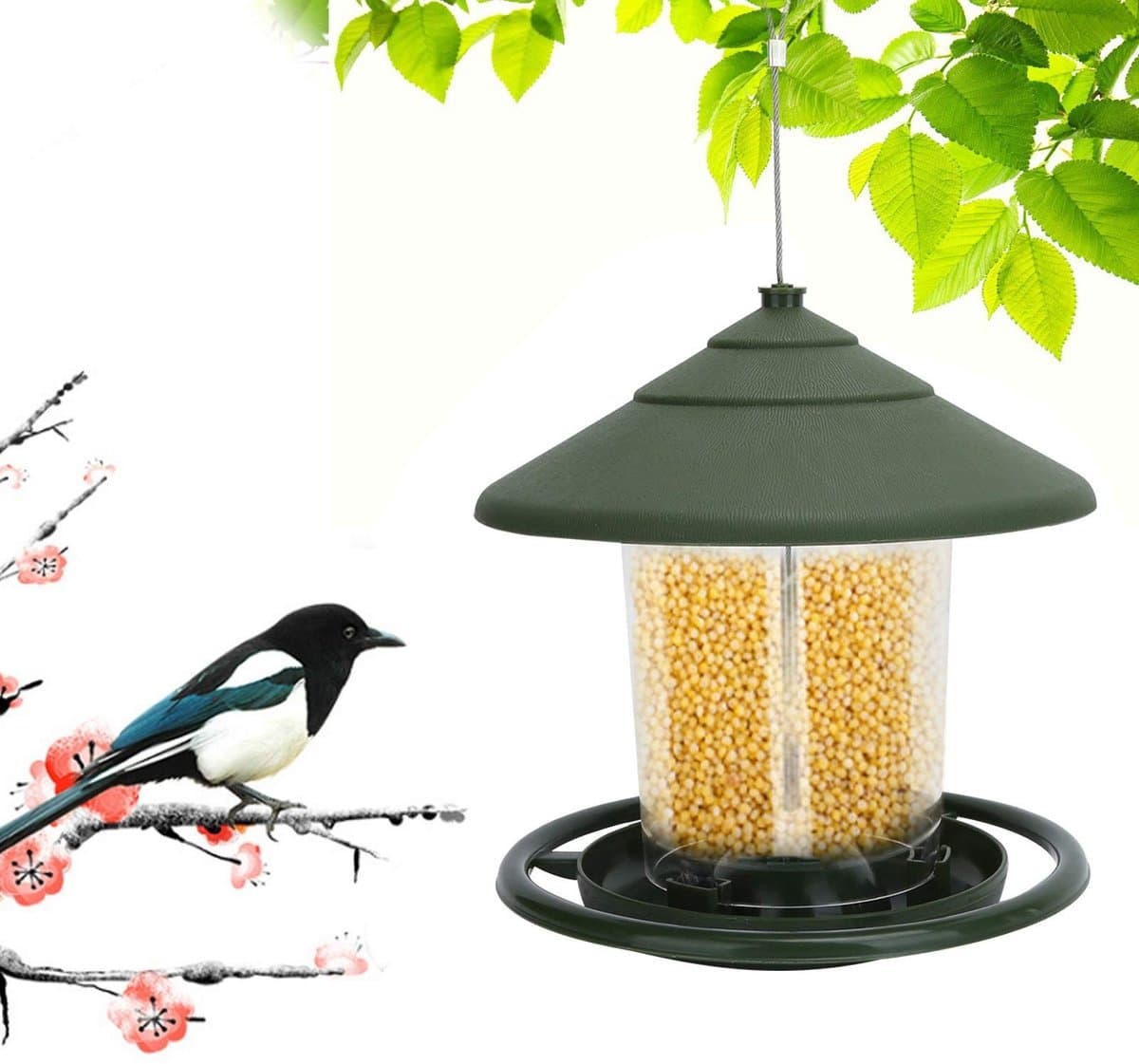 Dailygoods - Outdoor Panorama Wild Bird Feeder, Wild Bird Feeders Hangend Wild Vogelzaad voor Tuin Tuin Buiten Decoratie, Eekhoorn Proof Finch Feeder Plastic Voedsel Container Vogels Voeren Gereedschap, 6,7 x 6,3 cm