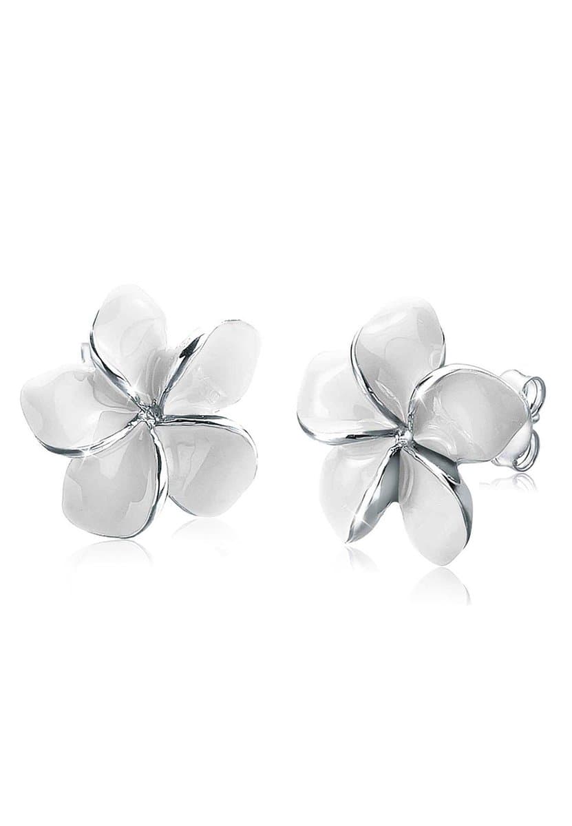 Elli - Oorbellen - Dames Frangipani Bloem Natuur Bloem Email in 925 Sterling Zilver - Dames