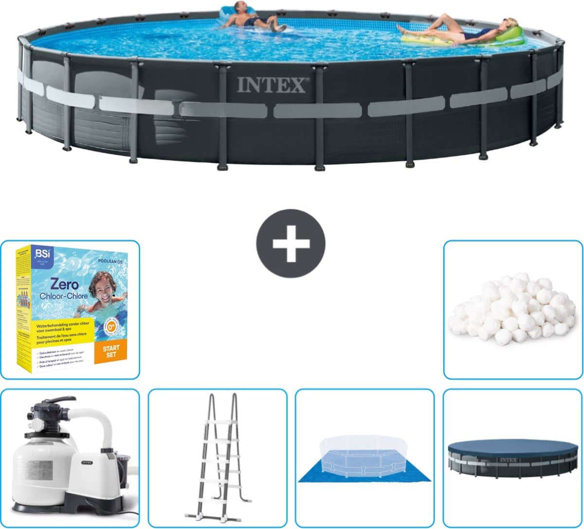 Intex Rond Ultra XTR Frame Zwembad - 732 x 132 cm - Inclusief Pomp - Ladder - Grondzeil - Afdekzeil Onderhoudspakket - Filterbollen