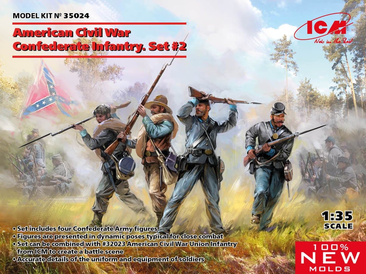 ICM Modelbouwpakket Militaire voertuigen - 35024 American Civil War Confederate Infantry Set no2 Plastic - 1:35 - Modelbouw