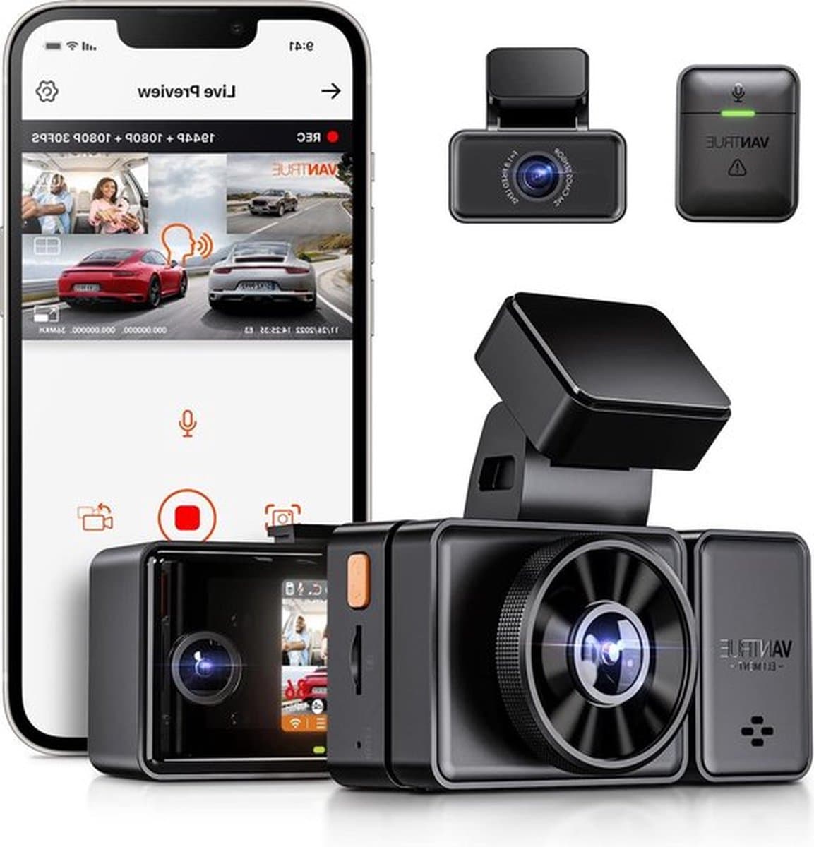 3 Lens Dashcam 5GHz WiFi met spraakbesturing - 1944P - dubbele 1080P autocamera - GPS - IR nachtzicht - 24 uur Parkeerbewaking - auto camera - vrachtwagen - Max 512G dashcam