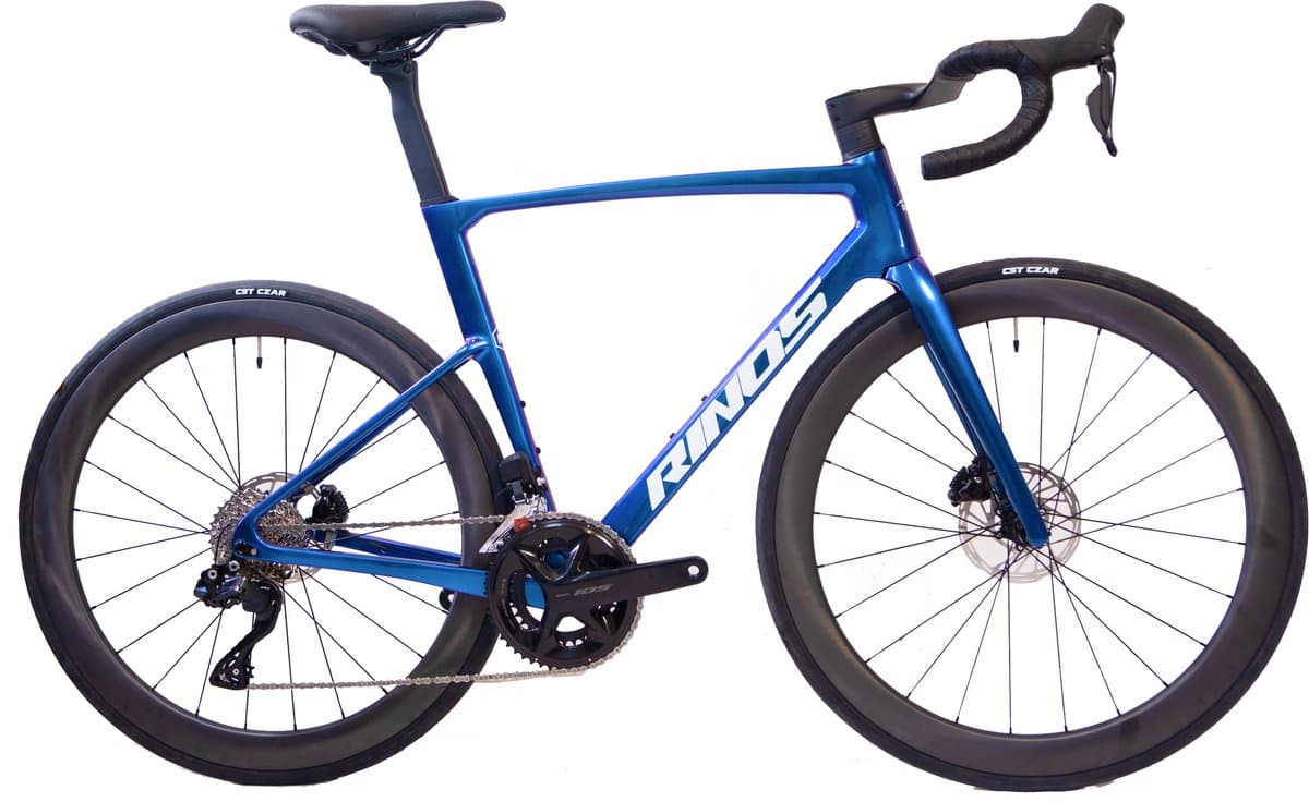 Rinos Odin6.1 Carbon Road - Racefiets - met UCI Frameset - met SHIMANO 105 Di2 - 24 versnellingen en schijfremmen - lichte fiets voor dames en heren - Wielen van koolstofvezel -700 x 40C - Kameleon Blauw Paar XS
