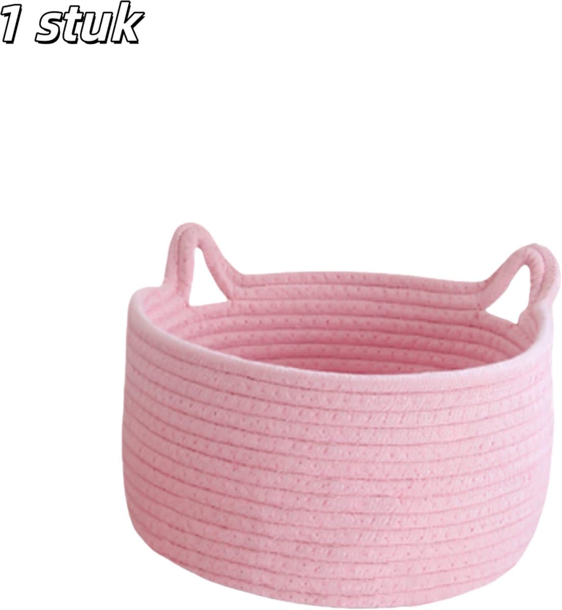 1 stuk - Opbergmand - Ontwerp met kattenoortjes - Geweven katoenen touw - Geschikt voor kleding, spullen en speelgoed voor huisdieren - 21 cm x 12 cm - Roze