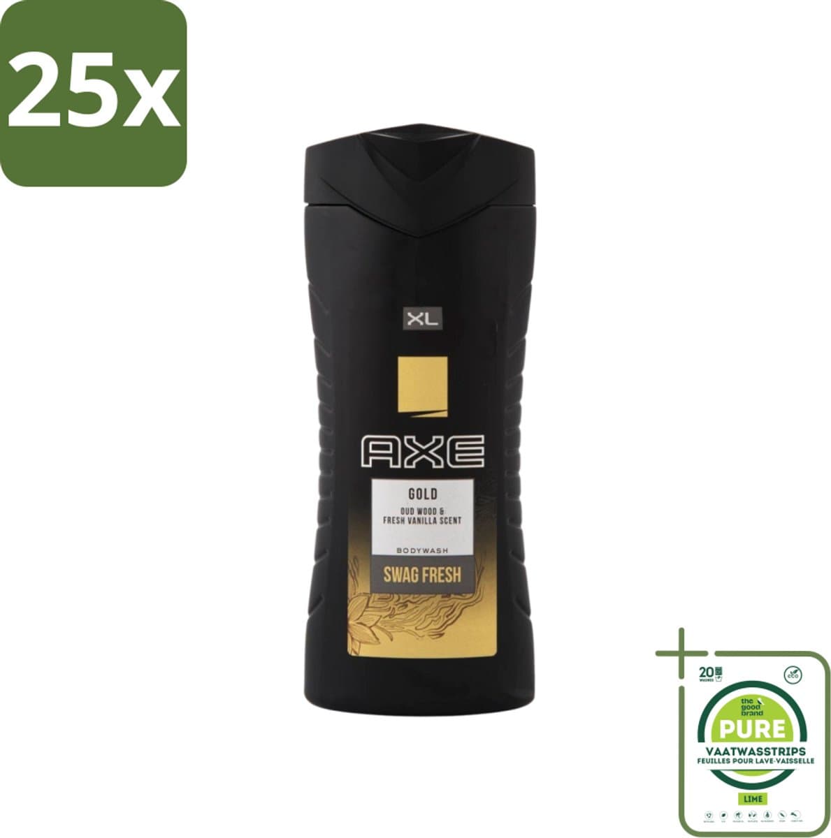 25 x Axe XL - Douchegel - Gold - Oud Wood & Fresh Vanilla - Swag Fresh - 400 ml - Grootverpakking - Douchegel - Axe Gold - Oud Hout - Vanille - Frisse Geur