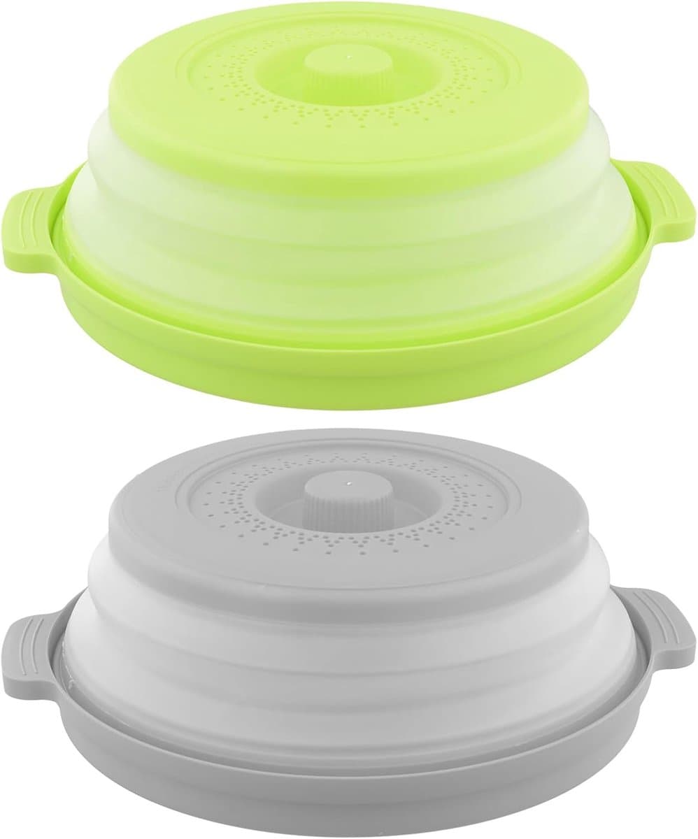 Imperatoris - Magnetrondeksel - Spatdeksel voor Magnetron - Met Ventilatiegaten en Handgreep - Voorkomt Spatten - Grjis en green - 2 Stuks - 27cm - Opvouwbaar