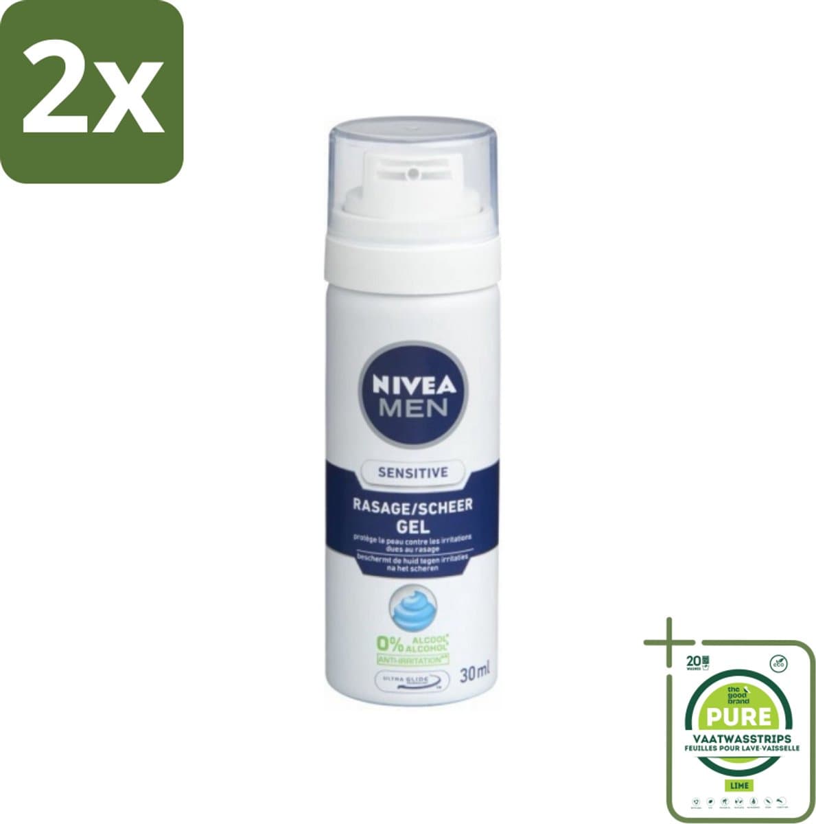 NIVEA MEN - Scheergel - Sensitive Mini - 30 ml - Voordeelverpakking - 2 stuks - Scheergel - Gevoelige huid
