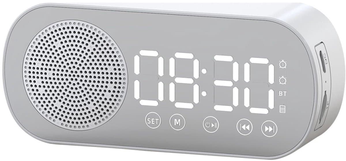 Bluetooth Speaker Wekker - Digitale Wekker - Bluetooth Speaker - met LED Spiegeldisplay - Twee Alarmen met Hoog Volume - Geschikt voor Diepe Slapers - Wit