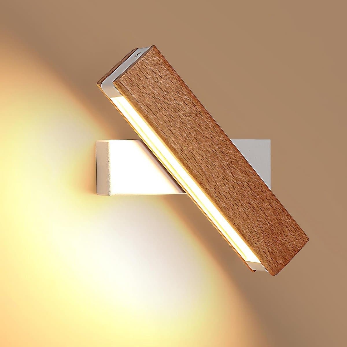 Houten Wandlamp LED met 360 Graden Zwenkbare Arm voor Woonkamer en Slaapkamer