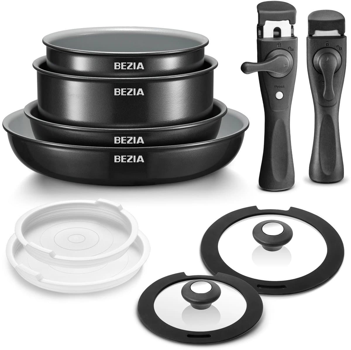 MIAAD pannen - Pannen set 10-delig - Pannen inductie - Complete set voor alle kookbehoeften – Geschikt voor alle kookplaattypes