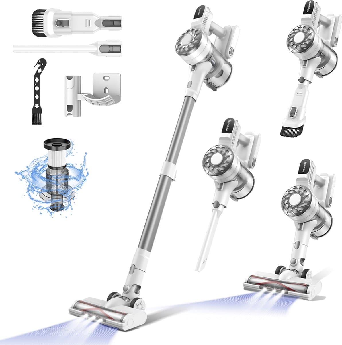 Teendow V08 Pro 6-in-1 Draadloze Steelstofzuiger - 25kPa Zuigkracht - 5-Laags HEPA-Filtratie 99,99% - 1,37kg Lichtgewicht - Verwisselbare Accu 35min - Wandmontage/Staand Dock