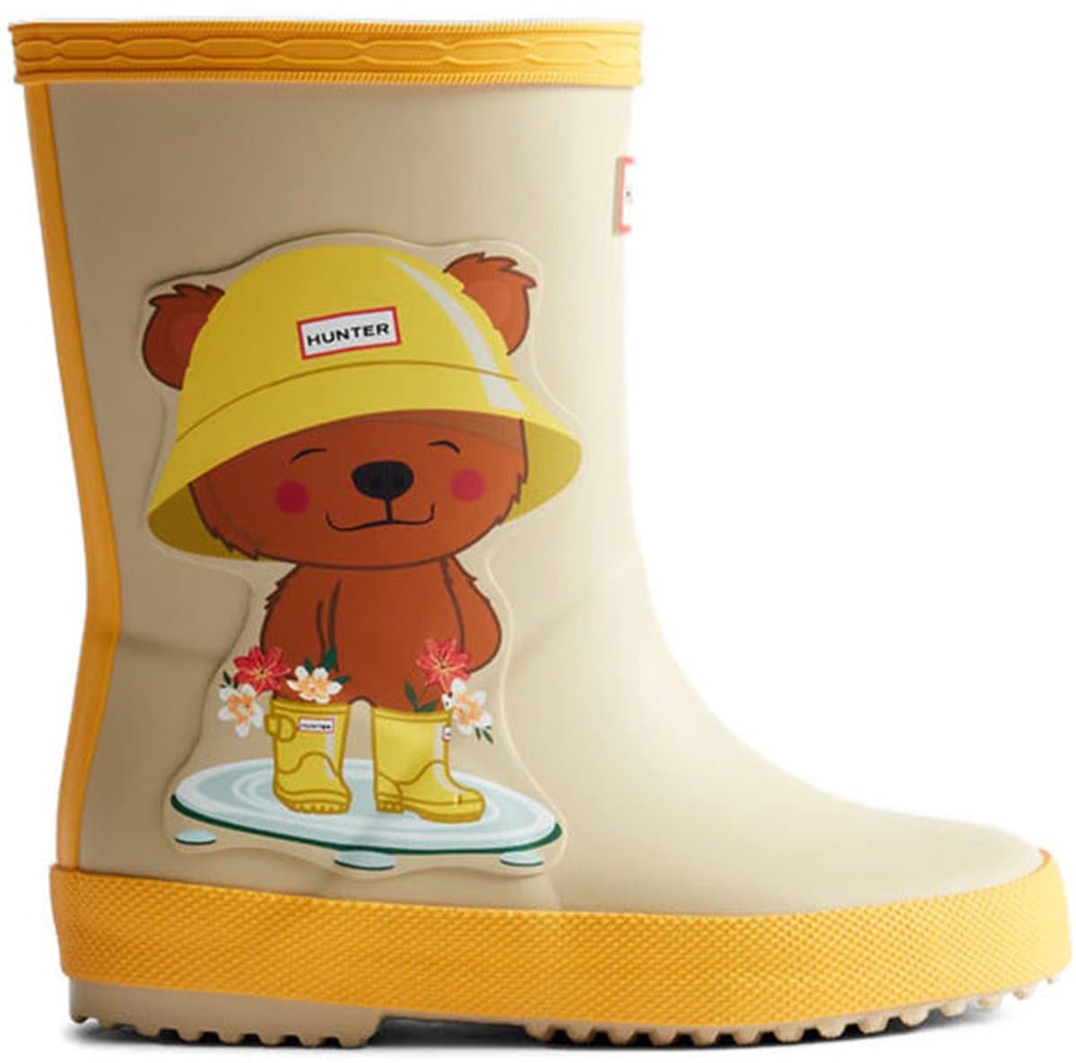 Hunter - Original Kids First Bear Print Wellington Boots Gravel/Hunter Yellow - Maat 26