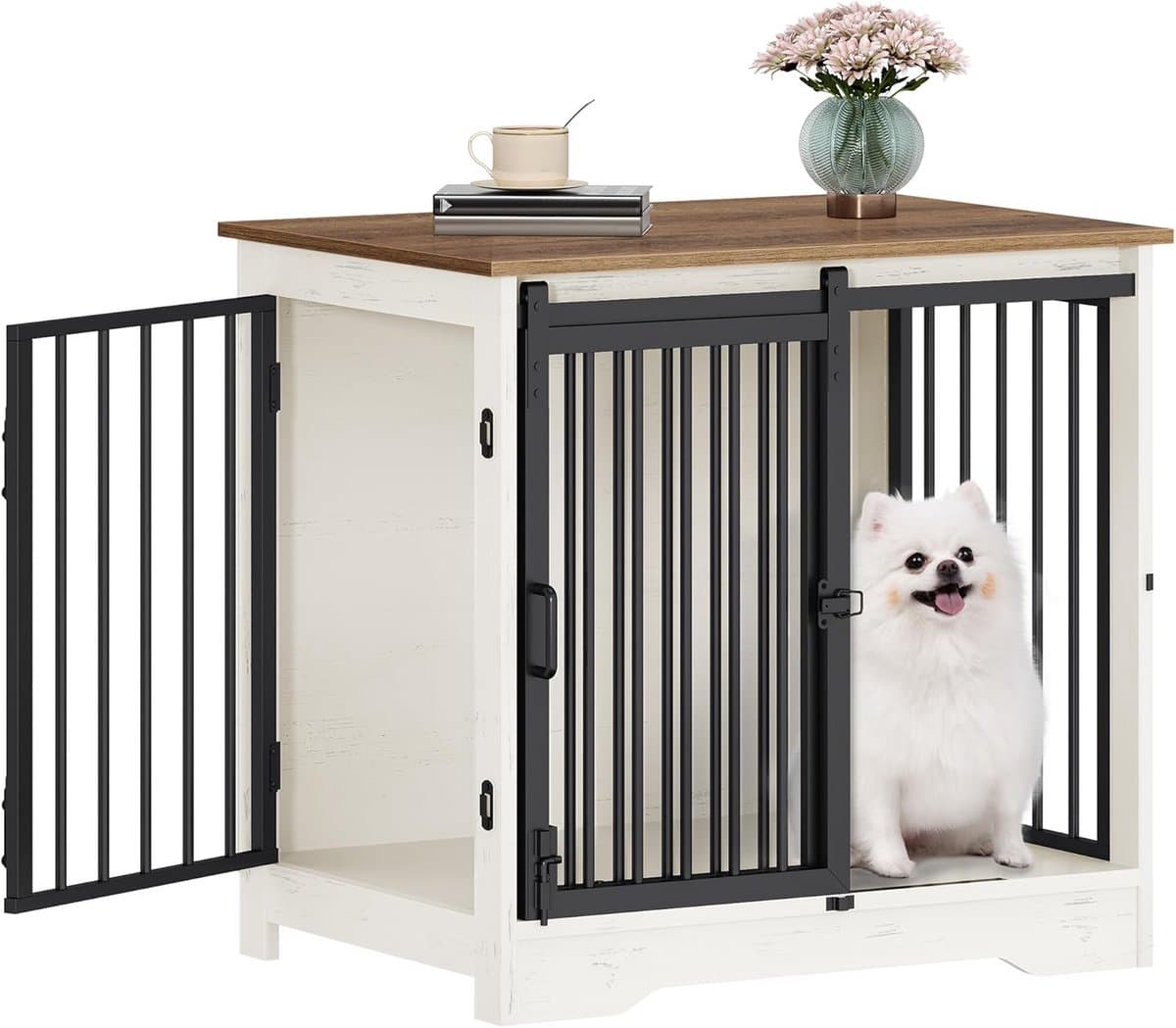 Hondenbench voor Kleine en Middelgrote Honden – Moderne Hondenbox met 2 Deuren, Elegant Meubel voor Thuis