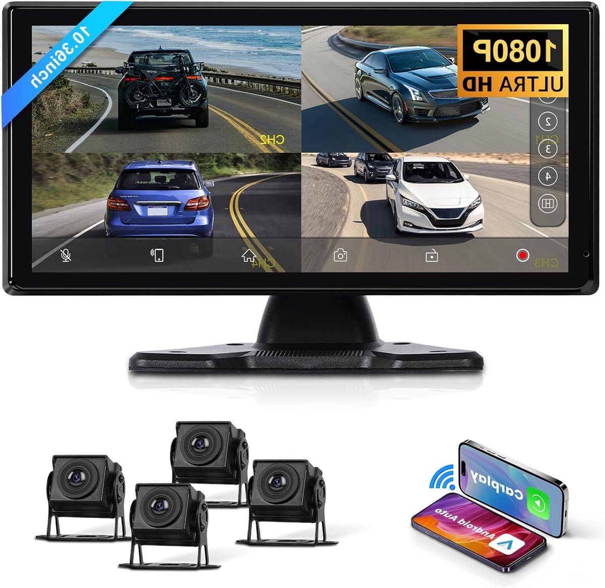 Multimedia Unit Draadloos Navigatiesysteem Auto Radio Touchscreen GPS Systeem – 10,36 Inch IPS Scherm – Draadloos Apple CarPlay & Android Auto – 1080P DVR Met Achteruitrijcamera En Nachtzicht
