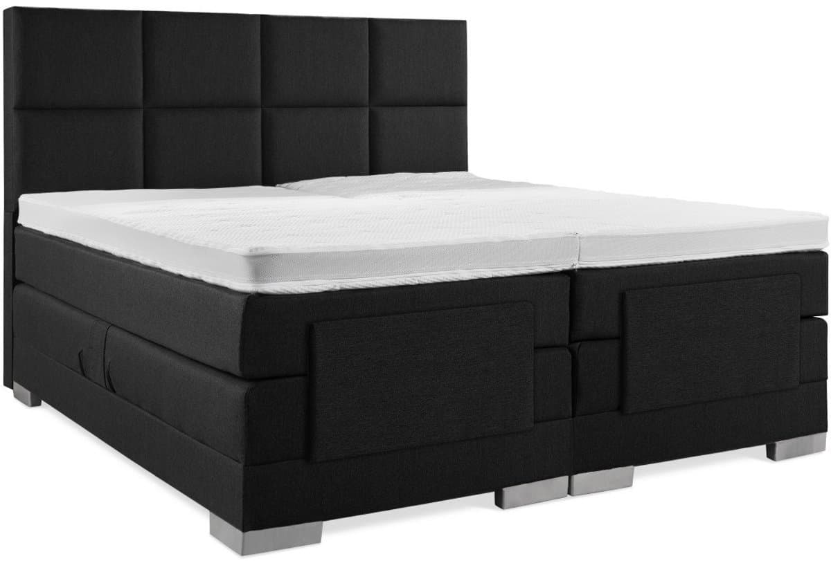 Soft bedden Elektrische Boxspring - 70x190 - Incl. 8-Vaks hoofdbord - Gitzwart met plint
