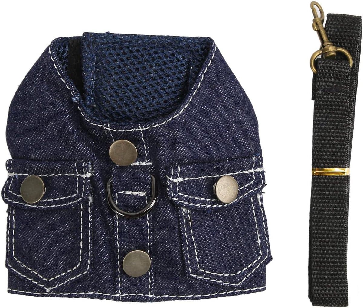 Hondentuig Denim - Hondenjas Harnas - Veilig Wandelen - Ademend Vestontwerp - Maat S - Blauw