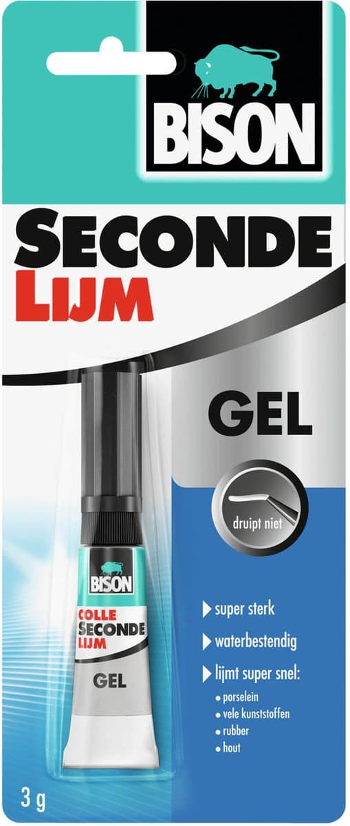 Bison Secondelijm Gel 3g, sterke secondelijm in speciale gelvorm, vaatwasser bestendig, water resistent, voor iedere reparatie in en om het huis, makkelijk in gebruik