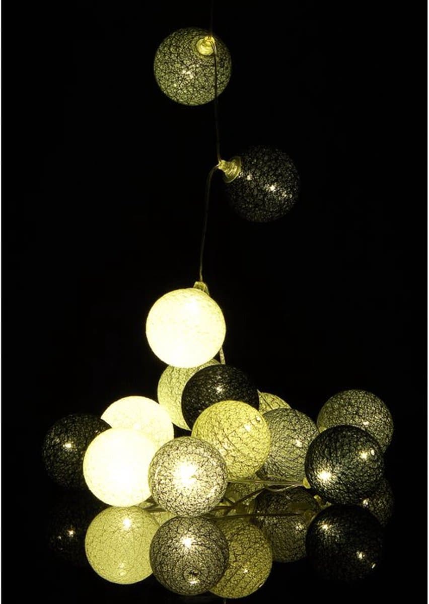 MiddernachtLED lichtsnoer met 32 katoenen decoratieve bollen - Guirled – USB – met afstandbediening - lampionnen - lichtslinger