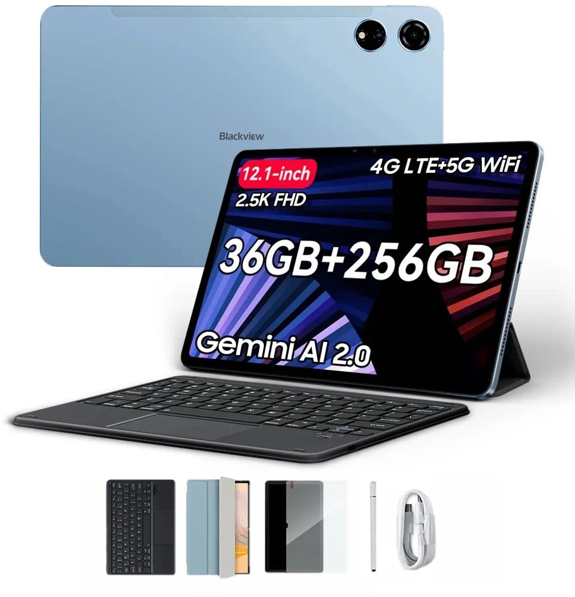 Blackview MEGA 3 Tablet - Android 15 - 12.1 Inch - 36GB RAM - 256GB ROM - Met Toetsenbord - Dual 4G LTE - 8800mAh - 13MP+50MP Camera - Blauw