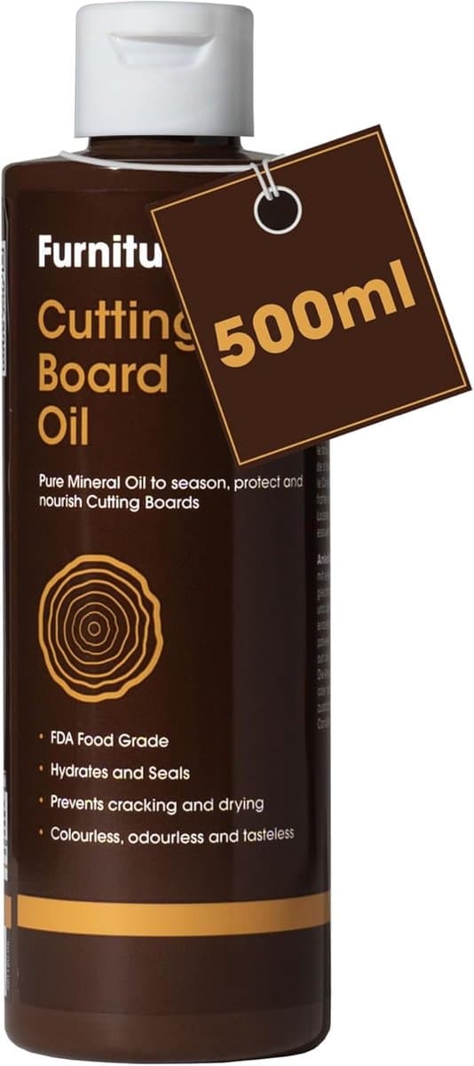Snijplank Olie 500ml - Voedsel Veilig - voor het beschermen en herstellen van houten snijplanken, slagersblokken en aanrechtbladen - Cuttingboard oil 500ml - Premium Food Grade Mineral Oil to Protect and Restore Wood Cutting Boards, Butcher Blocks.