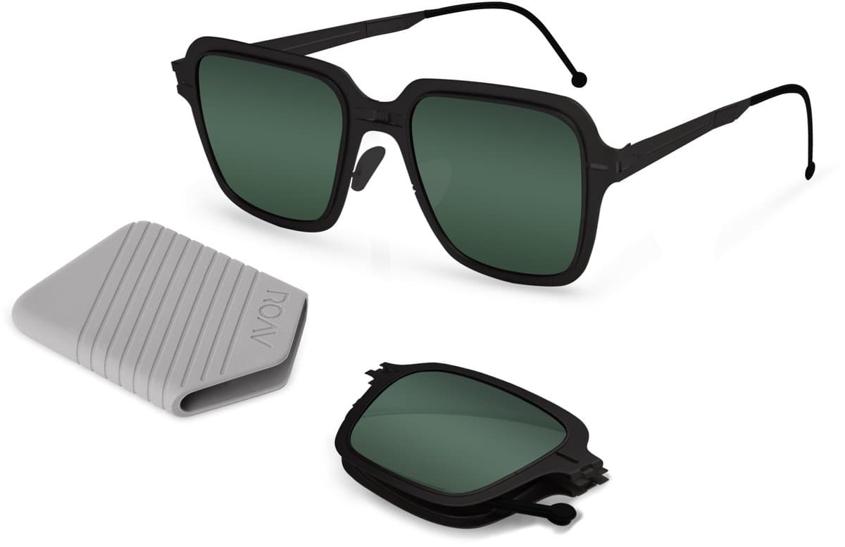 ROAV BRONSON - Opvouwbare zonnebril – Polariserend UV400 - Matte Black - Blue Mirror glazen