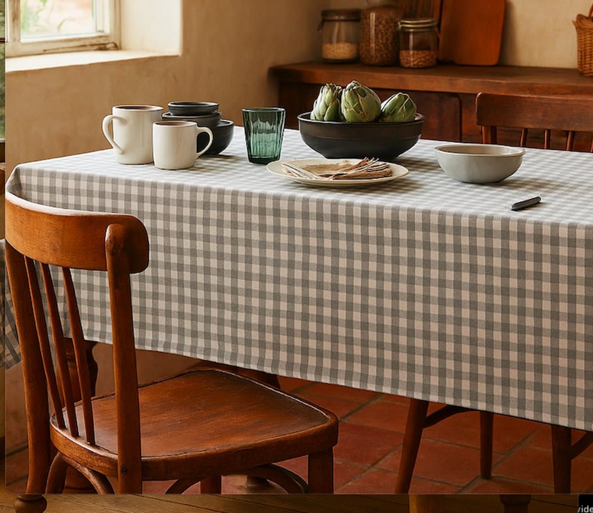 bont geruit Tafelkleed met Vlekbestendige Behandeling , katoenen tafellaken ruit 140 x 200 mild grey