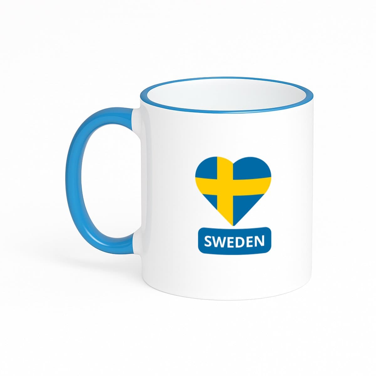 Hacebo® - Sweden vlag hartje koffiebeker met gekleurde rand blauw - Zweden - reizigers - thee mok - koffie beker - toerist - verjaardagscadeau - souvenir - vakantie - koffiemok - 330 ML