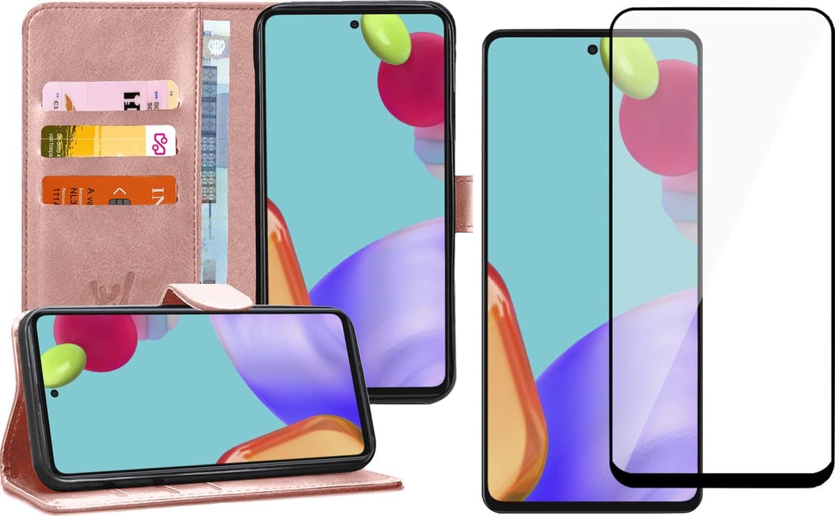Hoesje geschikt voor Samsung Galaxy A52s - Full Screenprotector - Book Case Kunstleer Wallet - Roségoud