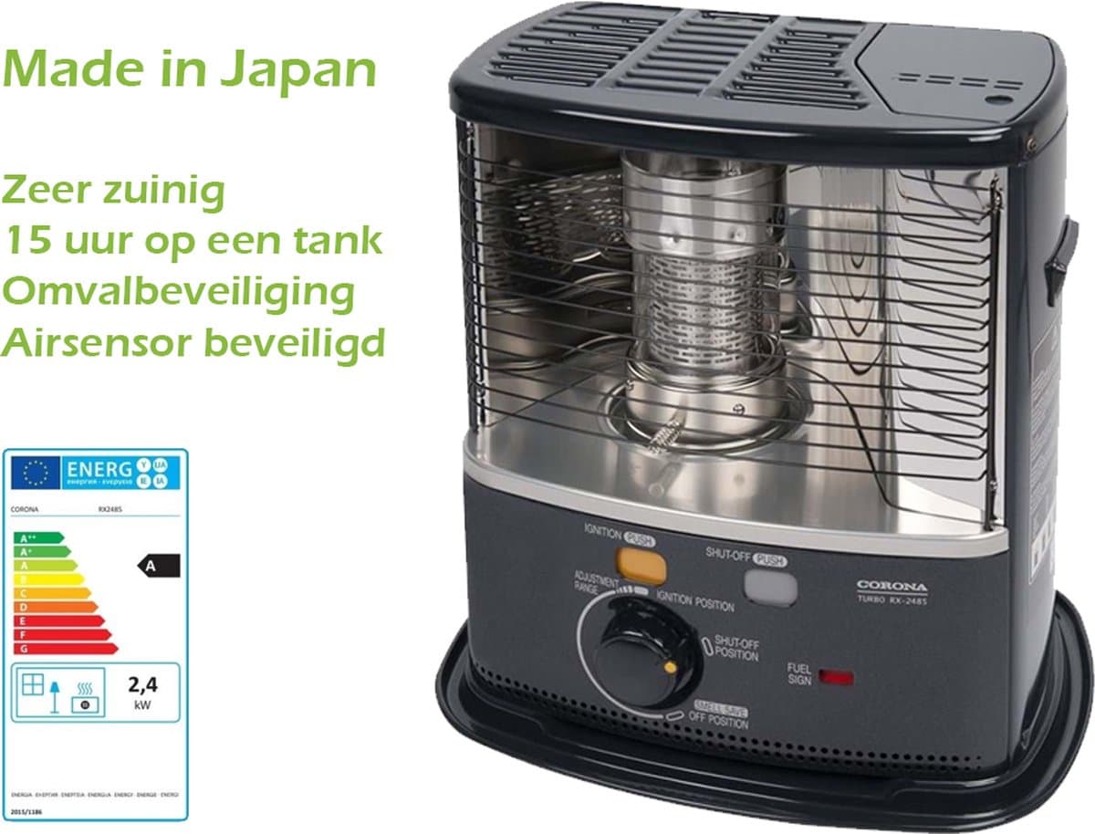 Petroleumkachel TURBO Corona RX2485 - Kouskachel - 2.4 kW - 95 m³ - inclusief batterijen