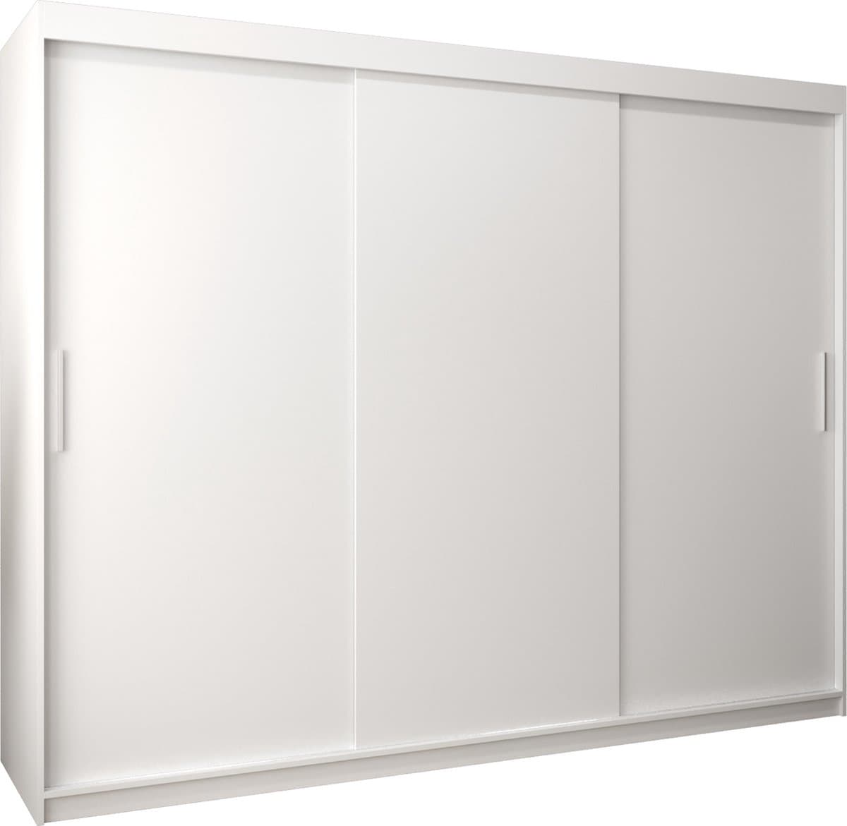 InspireMe - Kledingkast met 3 schuifdeuren, Modern-stijl, Kledingkast met planken (BxHxD): 250x200x62 - TORM 250 Wit Mat
