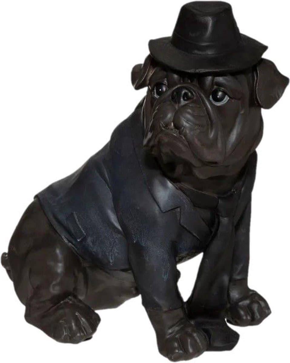 Decoratief beeld/figuur - Bulldog met hoed, stropdas en jasje - beeld 44,5cm