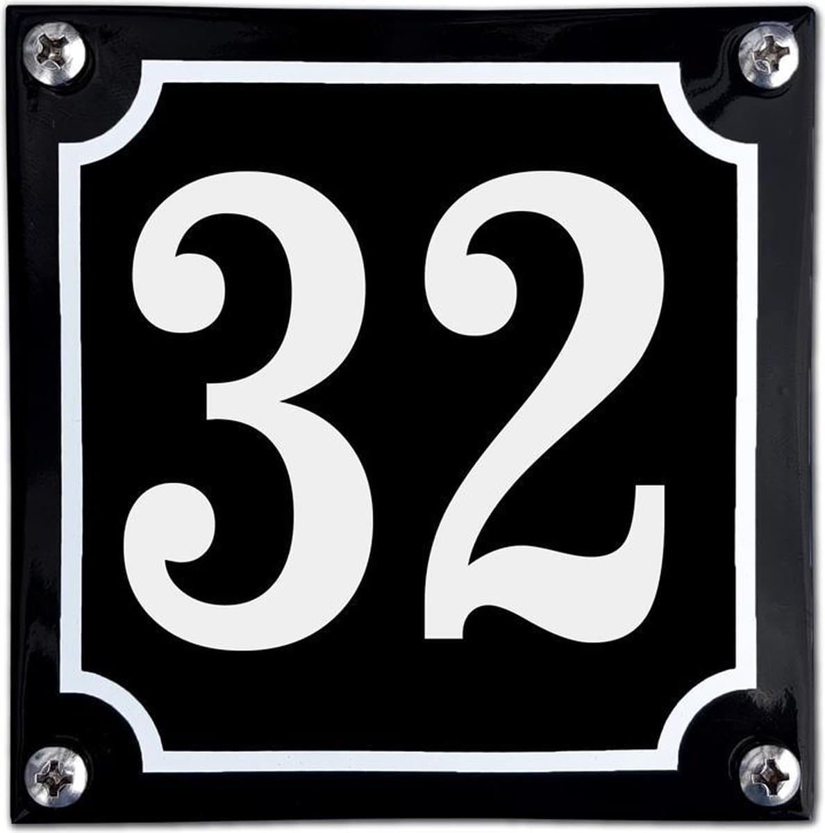 Zwart emaille huisnummer - 32