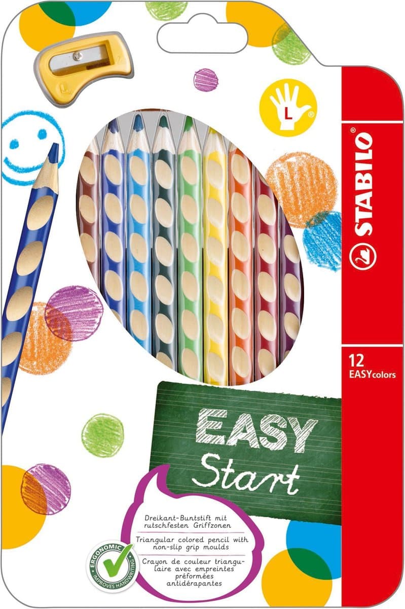 STABILO EASYcolors - Ergonomische Kleurpotloden - Linkshandig - Extra Dikke 4.2 mm Kern - Set Met 12 Kleuren