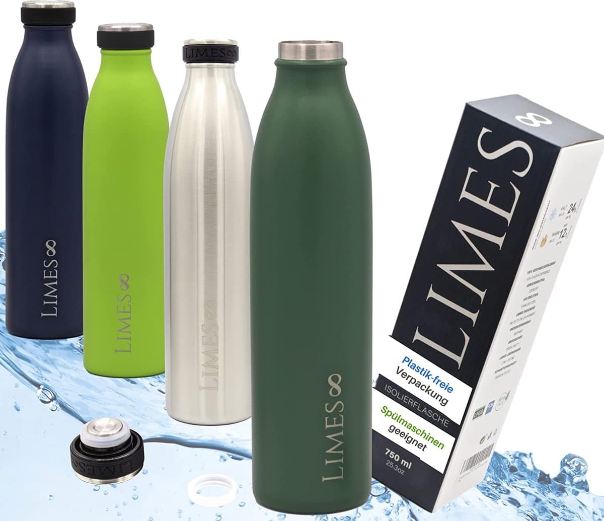 Drinkfles, roestvrij staal, thermosfles, 0,75 l, geïsoleerde waterfles, vaatwasmachinebestendig, lekvrije thermosfles, dubbelwandig, geschikt voor koolzuur