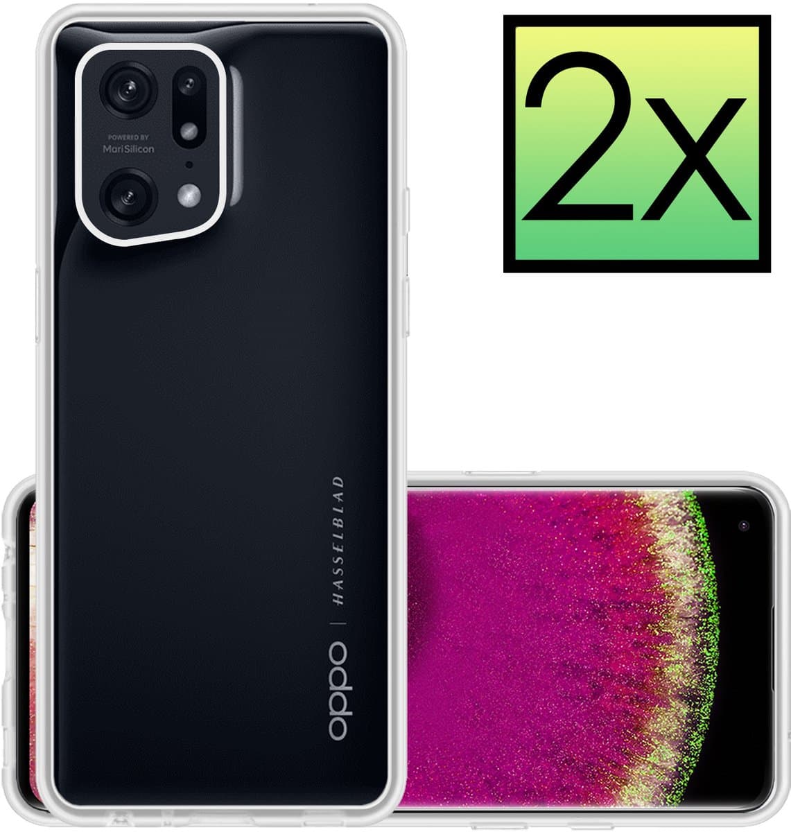 Hoesje - 2 Stuks - Geschikt voor OPPO Find X5 Pro - Sterk & Shockproof - Case Siliconen - Back Cover - Telefoon Hoes - Transparant