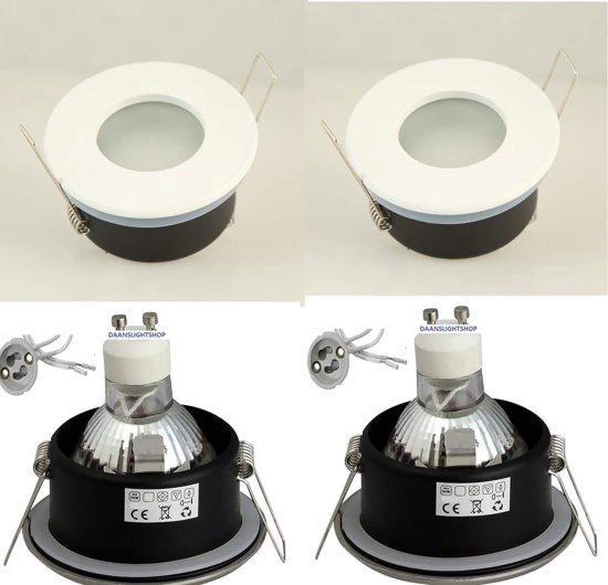 Badkamerspot LED Inbouwspot – Set van 2 stuks – Wit – Philips GU10 Dimbaar – 4000K Warm Wit – IP65 - Sparing Ø75 mm - Buitenmaat Ø82 mm.