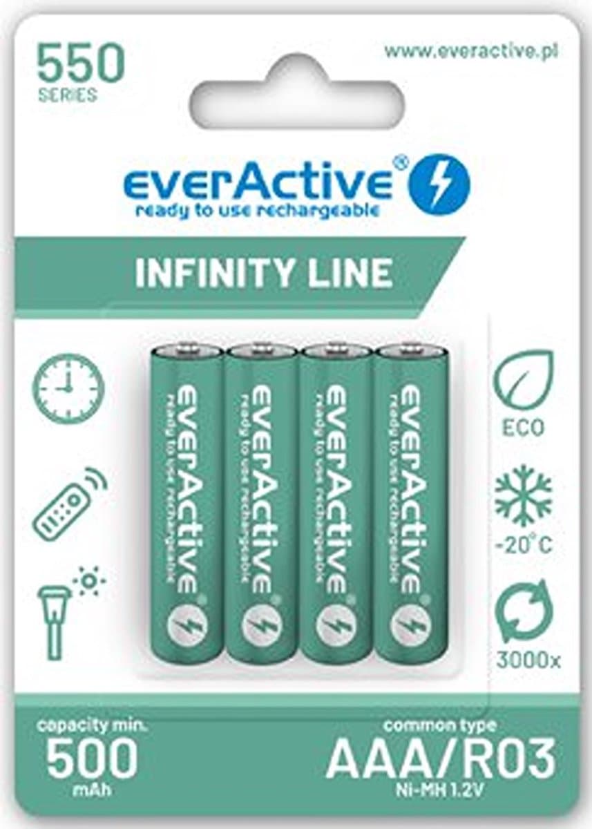 Oplaadbare AAA batterijen 500mAh 4 stuks