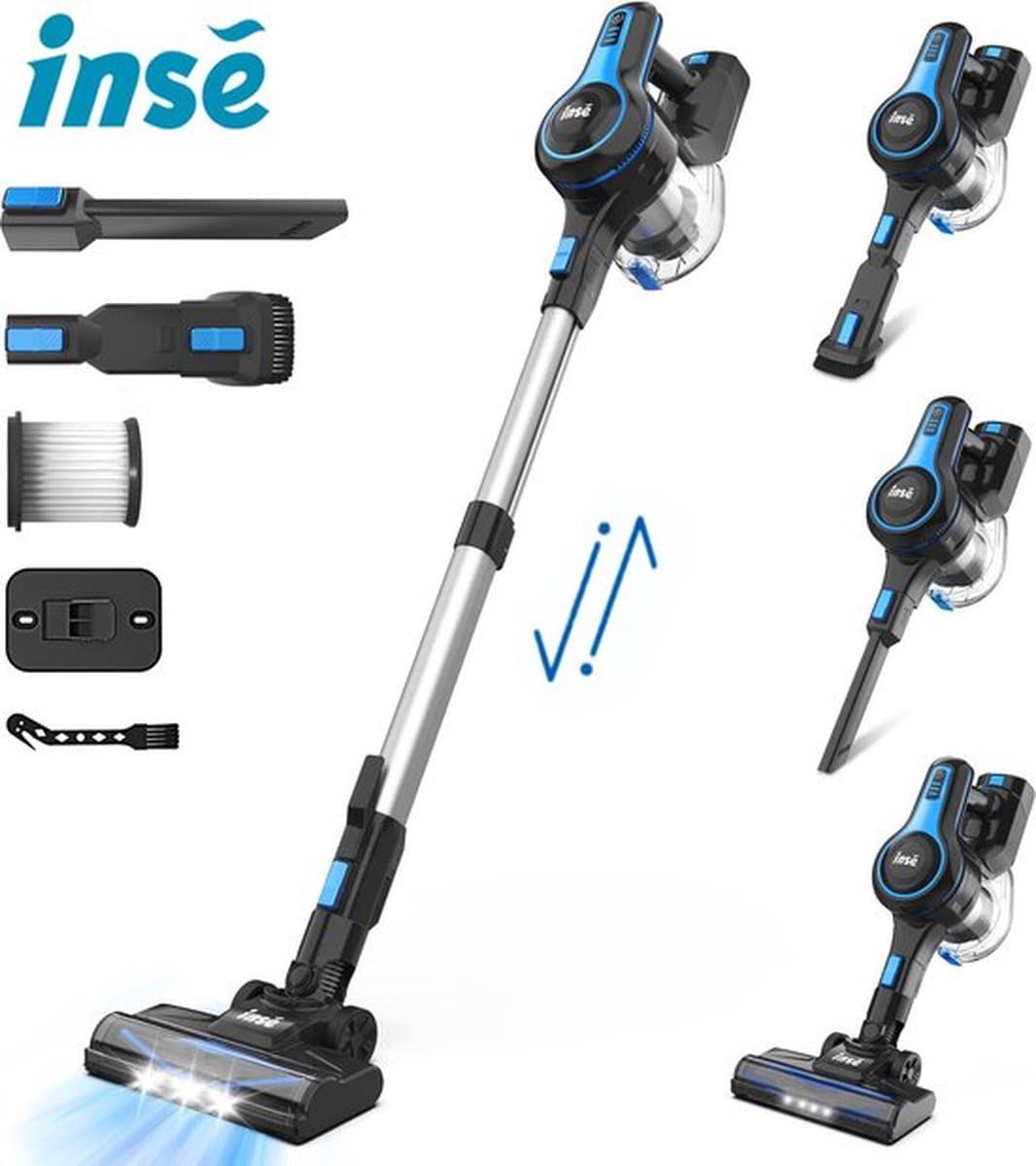 Inse N ST Draadloze Stofzuiger 6-In-1 20kpa Oplaadbare Lichtgewicht Stokstofzuiger Met 2200Mah Batterij, Voor Huishoudelijke Reiniging
