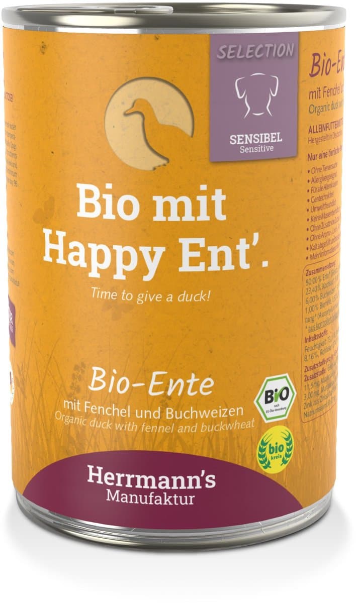 Biologisch gevoelig hondenvoer met eend 400 g