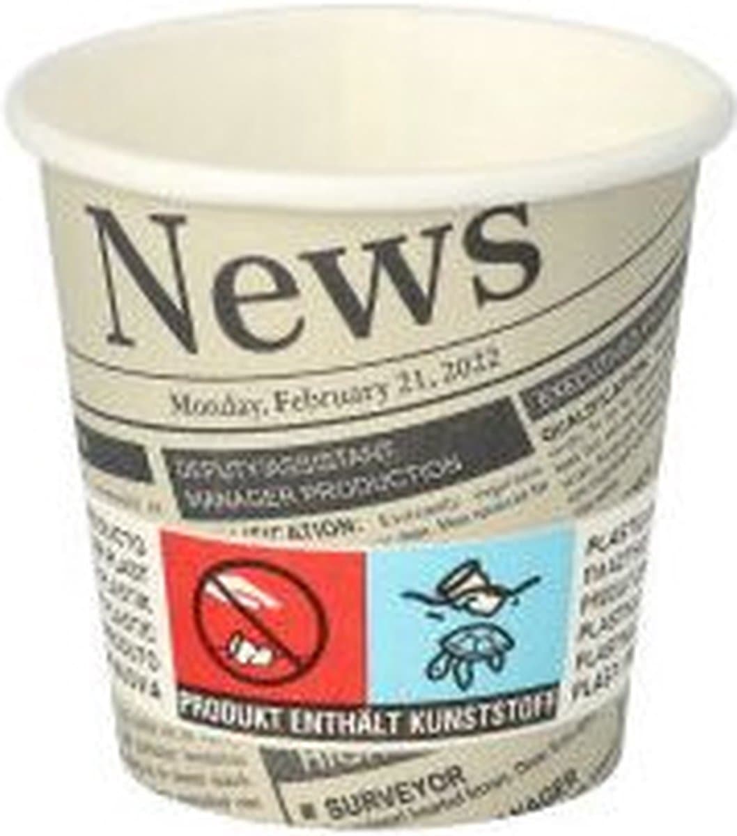 Shotglas , Karton "To Go" 5 cl Ø 5 cm · 5 cm wit "Newsprint" (150 stuks)