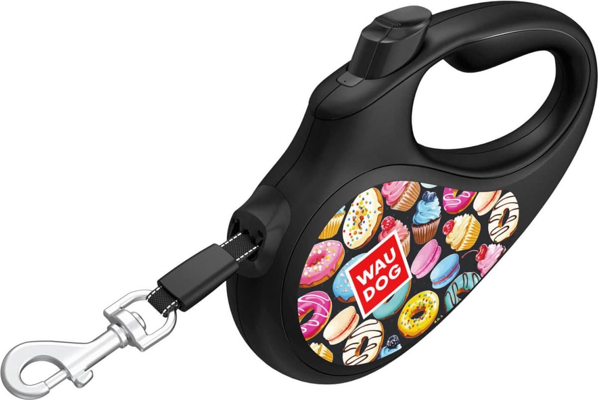 WAUDOG Rollijn / Hondenlijn - Tape - Donuts - Maat: L - Lengte: 5 meter - Geschikt voor honden tot maximaal 50 kg.