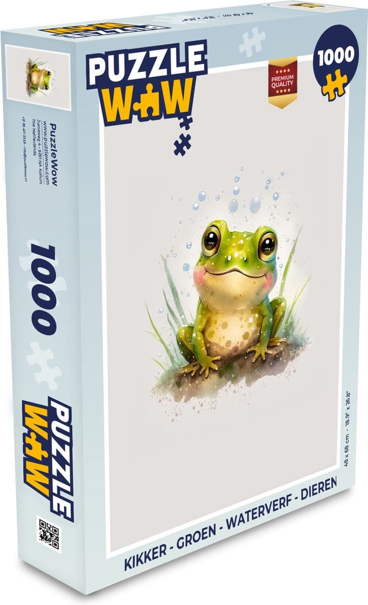 Puzzel Kikker - Groen - Waterverf - Dieren - Jongen - Meisje - Legpuzzel - Puzzel 1000 stukjes volwassenen