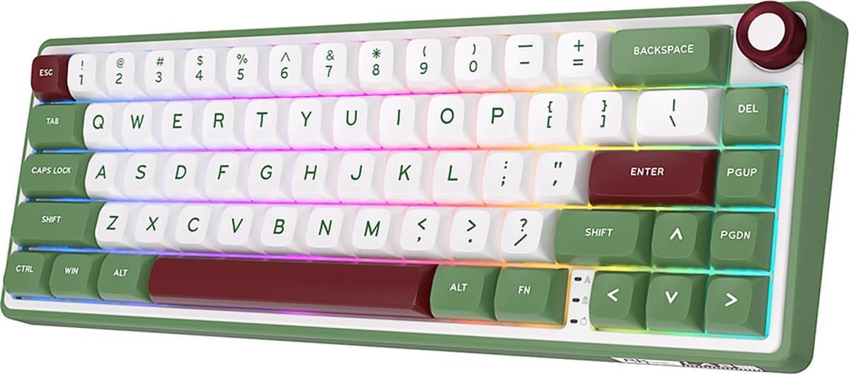 Royal Kludge RKR65 - RGB Mechanisch Gaming Toetsenbord - Foam Touch - Hot Swappable Switch - Green Sand - Chartreuse Switches - Inclusief Stofkap