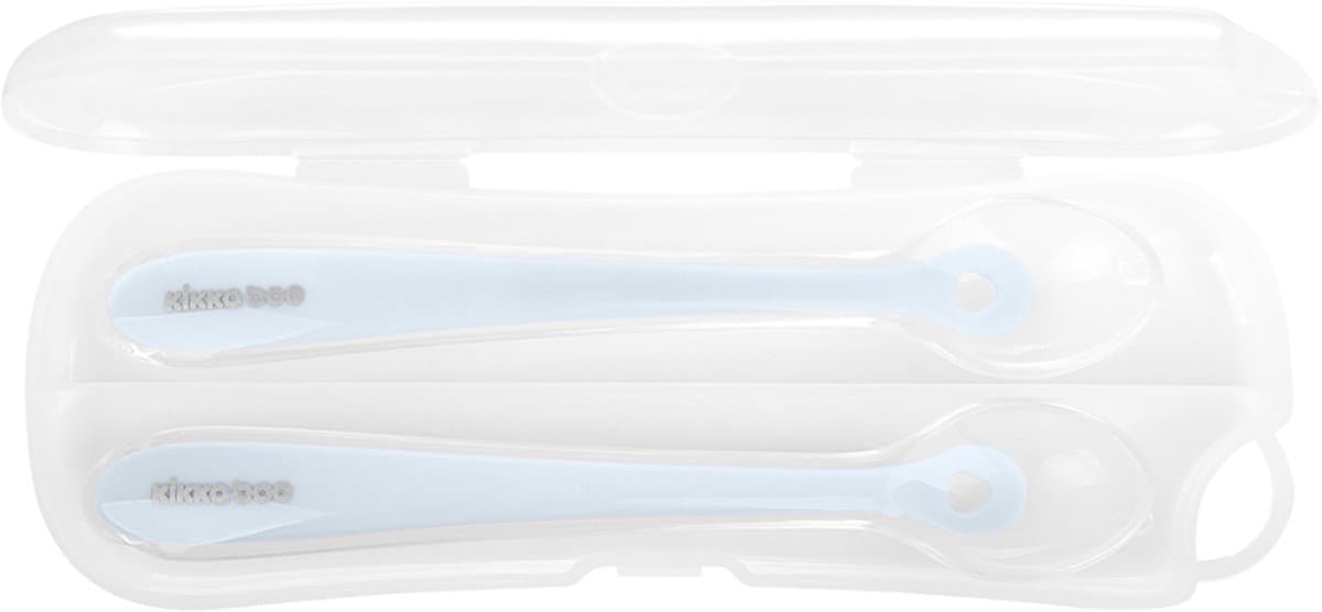 Kikkaboo Lepel Met Doosje Siliconen Blauw 2 Stuks