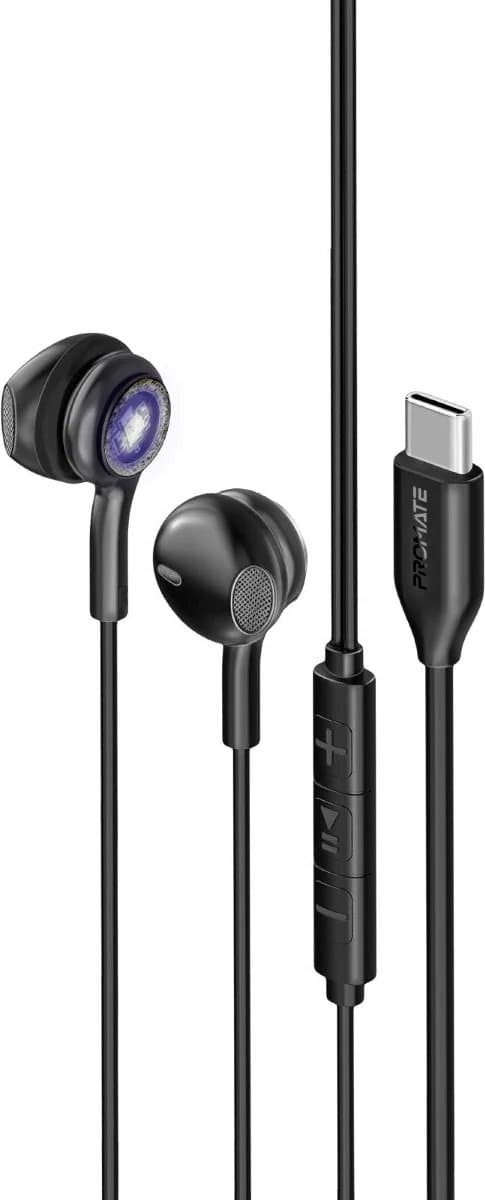 ProMate® LumiBuds-C - USB-C™ Oordopjes - Transparante Oordopjes met RGB Verlichting - 14mm Dynamische Speaker Driver - In-line Bediening - Ingebouwde Microfoon - Ergonomisch Ontwerp - Tangle-Resistant Kabel - Universele Compatibiliteit