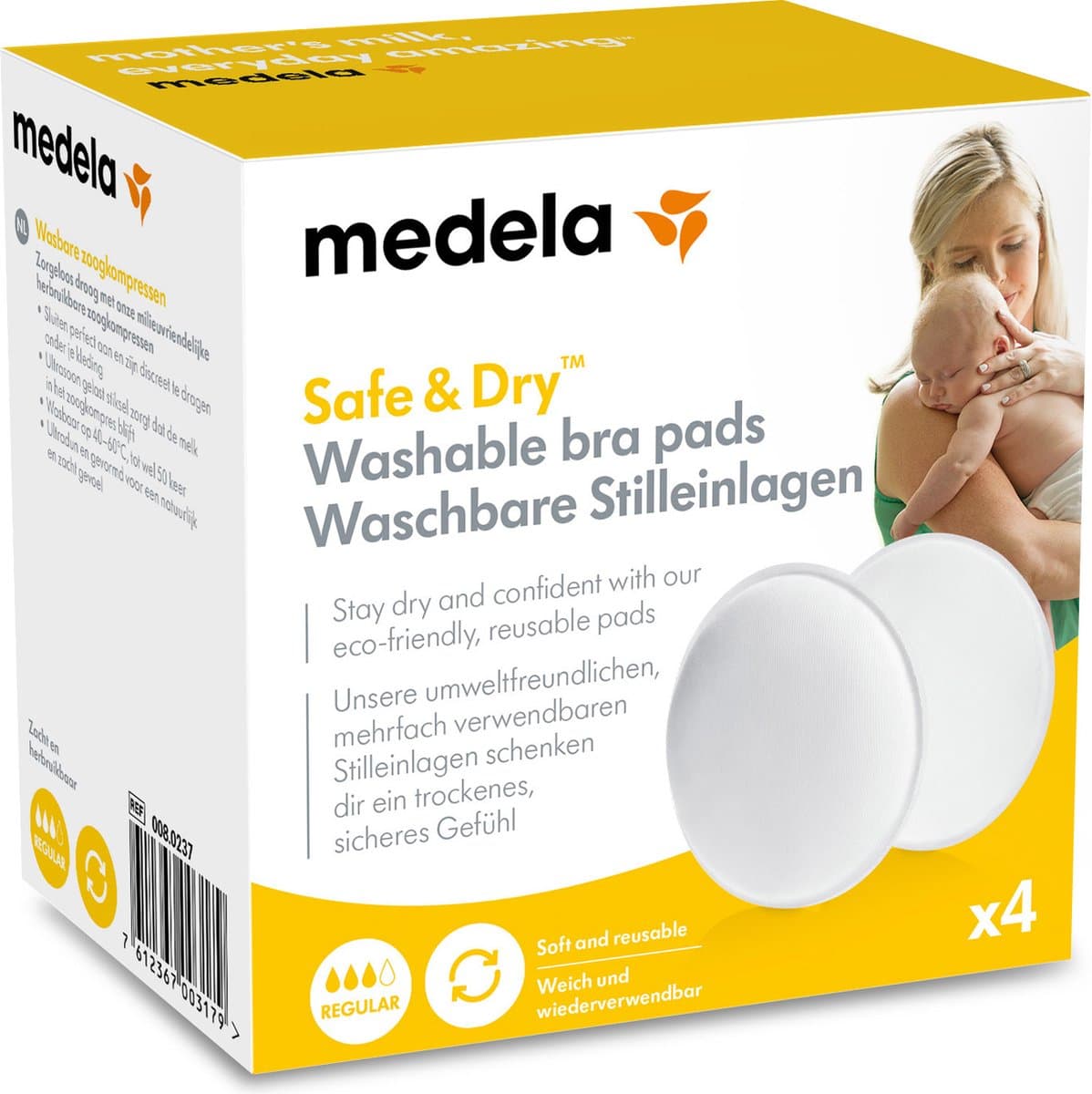 Medela Wasbare Zoogkompressen - Herbruikbaar - Zacht en Comfortabel - Wasbaar op 40–60°C - 4 stuks