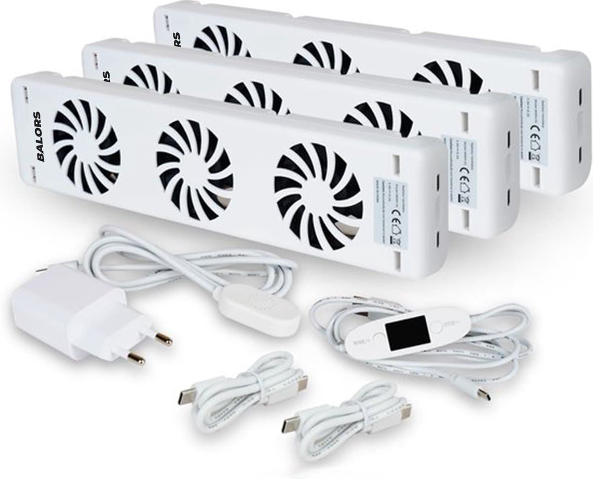 BALORS® Radiator Ventilator Triple set – Digitaal display - Instelbare temperatuurinstelling - Energiezuinig - Past op elke radiator & Makkelijk te installeren - Energie besparen door betere warmteverdeling - Speed Heating voor optimaal Comfort